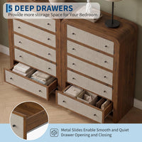 Garvee Tall 5-Drawer Dresser Chest for Bedroom, 47" Narrow Storage Organizer - Sturdy Wood Frame - Linen Drawer Fronts - Anti-Tip Kit, Walnut