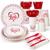 Garvee 215 Pcs Valentine's Day Party Supplies, Heart Love Design Decorations Paper Plates and Napkins, Disposable Tableware Set for Valentine's Day and Wedding, Serve 25 - Red