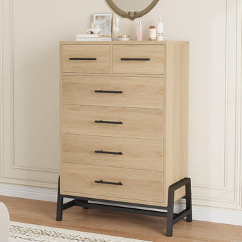 Garvee 4+2 Dresser for Bedroom, 46.6 in Tall Drawer with Large Storage Space, Metal Legs, Freestanding Wooden Closet Storage Dresser Chest for Living Room, Bedroom, Entryway, Natural Oak