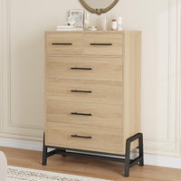 Garvee 4+2 Dresser for Bedroom, 46.6 in Tall Drawer with Large Storage Space, Metal Legs, Freestanding Wooden Closet Storage Dresser Chest for Living Room, Bedroom, Entryway, Natural Oak