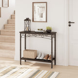 Garvee Small Console Table Retro Design + 2-Tier Storage + MDF & Metal + Suitable for Living Room, Entryway, Hallway - Black