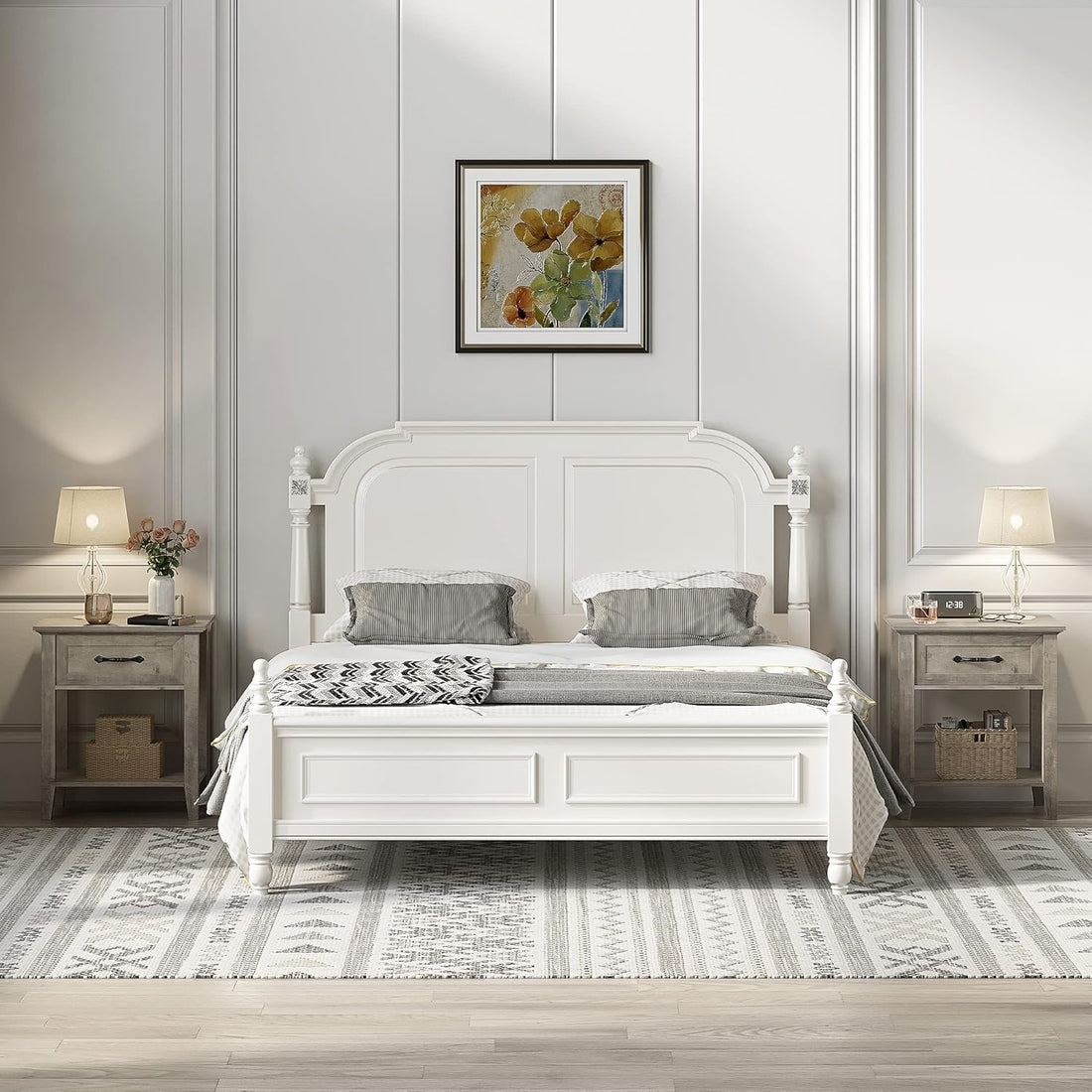 Garvee Square Nightstand Set of 2, End Table with Drawer, Side Table for Spaces, 2 Tiers Storage Shelves with Dresser, Bedside Table for Living Room, Bedroom, Dorm, Gray