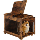 Garvee Furniture Style Dog Crate with Pocket Hiding Door, Lockable End Table, Rustic Brown, Flip Top, 32” for Small Dogs