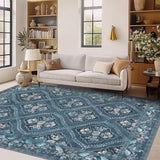 Garvee Machine Washable Rug Non Slip Non Shedding Large Indoor Carpet Retro Distressed Low Pile Floor Cover for Bedroom Living Room Dorm - Blue Gray