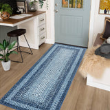 Garvee Bordered Grey Blue 2x6 Washable Area Rug, Non-Slip Runner Ultra-Thin Farmhouse Kitchen Mat Bedroom Bedside Laundry Distressed Carpet - Gray Blue
