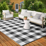 Garvee Outdoor Black & White 10x14 Rug, Outdoor Plastic Straw Rug for Camping, RV Mat Outside, Outdoor Carpet for Porch, Deck, Backyard, Balcony, Picnic - Black & White