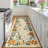 Garvee Floral Beige 2x6 Runner Rug Washable Rug, Non-Slip Non-Shedding Kitchen Carpet, Low Pile Stain-Resistant Foldable Soft Carpet for Entryway, Laundry Room, Bathroom - Beige
