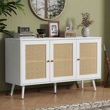 Garvee Buffet Cabinet with Storage, 47.2" Rattan Sideboard, Adjustable Shelves, Modern Coffee Bar Credenza for Kitchen, Living Room, Entryway, Dining Room, Natural Rattan - White