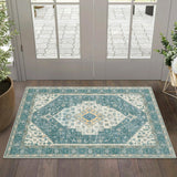 Garvee Green 2x3 Vintage Medallion Print Boho Area Rug, Washable Low Pile Carpet with Non-Slip Rubber Backing, Foldable Non-Shedding Floor Mat for Dining Room, Office, Bedroom, Living Room - Green