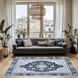 Garvee Area Rugs 10X13FT, Washable Rug Vintage Floral Print Rug, Vintage Rug Distressed Indoor Traditional Mat, Foldable Thin Rug, Non Slip Carpet for Bedroom, Dining Room, Home Office (Blue) - Blue