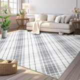Garvee Area Rugs 8x10 Living Room Rug Washable Rug Modern Plaid Area Rug Indoor Soft Bedroom Rug Non-Slip Backing Cross Lines Print Carpet Foldable Thin Rug for Bedroom Home Office Nursery Light Grey - Light Gray