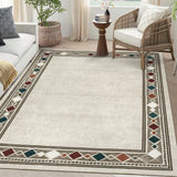 Garvee Bodered Rug 5x7 Geometric Area Rug Machine Washable Rug for Office Patio Dining Room Indoor Large Aesthetic Floor Mat Non-Shedding Anti-Slip Carpet, Distressed Cream - Beige