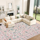 Garvee Area Rug 10x13 Washable Non Slip Low Pile Floral Soft Carpet for Living Room Bedroom Dining Room Pink - Pink