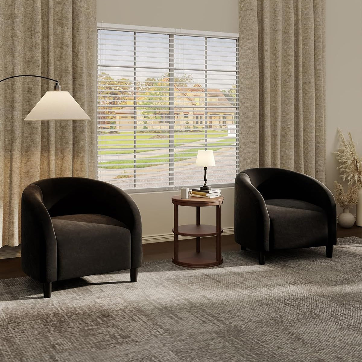 Garvee Accent Chair Club Chair Cozy Armrest Upholstered Velvet Barrel Chair with Solid Legs for Living Room Bedroom Study Waiting Room, Black