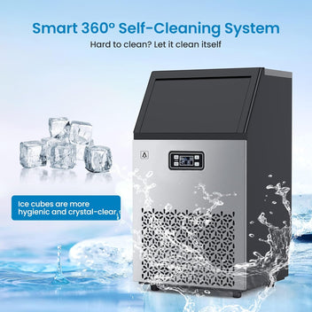 Garvee Ice Maker Machine with 33LBS Storage Bin& Ice Scoops 100LBS/24H Ice Maker Stainless Steel Freestanding Ice Machine for Restaurant Home Bars Coffee Shop