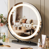 Garvee 19" Vanity Mirror with Led Lights, Large Round HD Makeup Mirror with Touch Control and 3 Color Lighting Modes, 360° Rotating Vanity Mirror for Bedroom, Table Top, Easy to Install, Black - Black