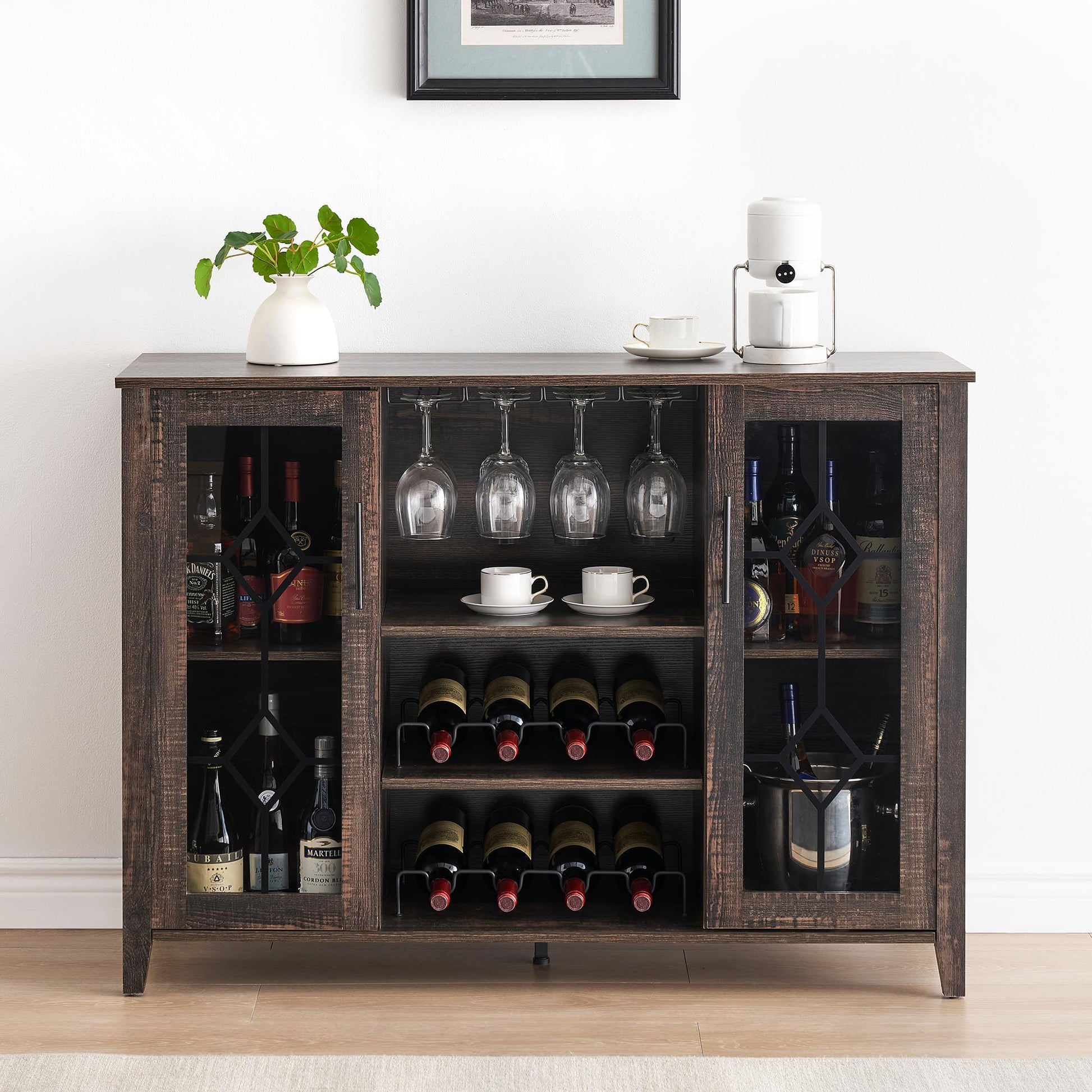 Weeco Wooden Wine Barrel Bar Cabinet With LED RGB Lights - Handcrafted Home Bar & Storage
