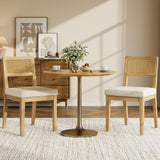Garvee Rattan Dining Chairs Set of 2 French Country Upholstered Wood Frame Armless Chairs Linen Natural for Kitchen Restaurant Dining Room Bedroom