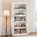 Garvee 5 Tier Bookcase, Farmhouse Book Shelf with Storage, Tall Book Case Wooden 5 Shelf Bookcase for Home Office, Living Room, Bed Room (White, 67.4" H x 31.5" W x 12.8" D) - White
