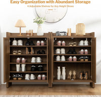 Garvee Boho 32" Rattan Shoe Storage Cabinet with 2 Doors and Adjustable Shelves for Entryway, Hallway, Living Room and Bedroom, Dark Oak