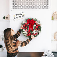 Garvee Pre-Lit Christmas Wreath for Front Door, 24 Inch Large Lighted Wreath with Xmas Balls, Red Bow & Berries, Battery Operated Christmas Wreath for Fireplace Window Wall Xmas Decoration, Red