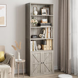 Garvee Industrial Bookshelf Bookcase with Doors & 11.8in Depth Display Storage Shelves, 71.4in Tall Farmhouse Bookcases Wooden 6 Shelf Bookshelvels for Bedroom, Living Room, Home Office, Gray - Gray