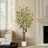 Garvee Artificial Eucalyptus Tree 5 ft Tall with White Planter, Indoor Faux Floor Plant with 50 LED Lights for Home Decor - 5Ft(With Light)