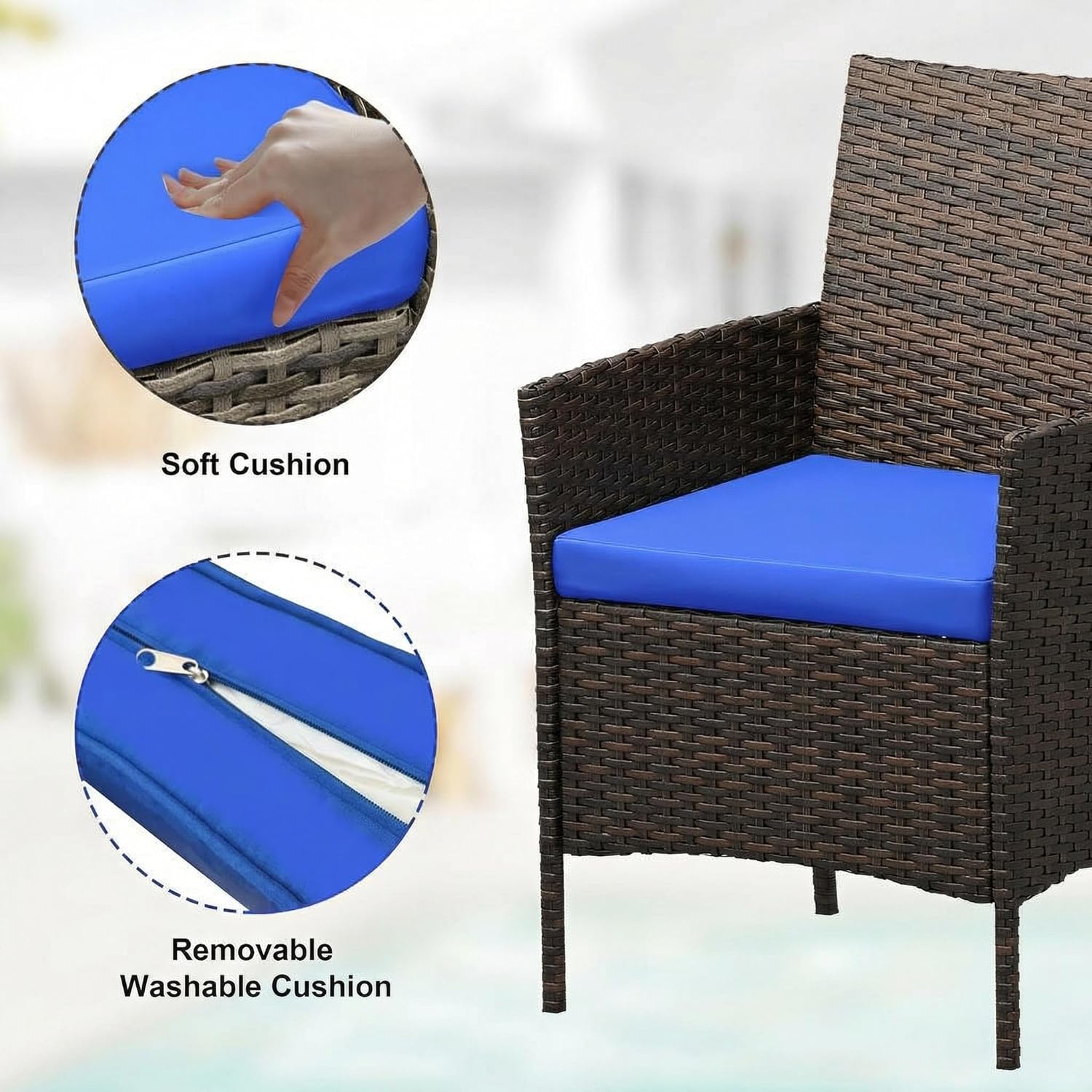 Garvee Patio Porch Furniture Sets 3 Pieces PE Rattan Wicker Chairs with Table Outdoor Garden Furniture Sets