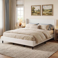Garvee King Size Bed Frame with Wingback Headboard, Velvet Upholstered Platform Bed Frame with Sturdy Wooden Slats Support, No Box Spring Needed, Easy Assembly, White
