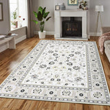 Garvee 8x10 Living Room Area Rug Vintage Indoor Large Carpet Area Rug Boho Distressed Area Rug Washable Area Rug Floor Cover for Living Room Bedroom Kitchen Home Office, Ivory/Black - Ivory/Black