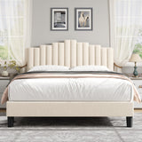 Garvee Queen Size Platform Bed Frame with Adjustable Headboard, Strong Wooden Slats, High Weight Capacity, No Box Spring Needed, Easy Assembly, Black - Beige