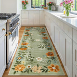 Garvee Floral Green 2x6 Runner Rug Washable Rug, Non-Slip Non-Shedding Kitchen Carpet, Low Pile Stain-Resistant Foldable Soft Carpet for Entryway, Laundry Room, Bathroom - Green