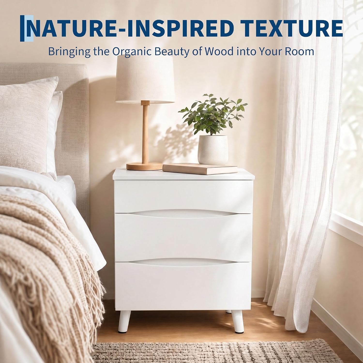 Garvee Compact 3-Drawer Bedside Cabinet Bedside Table - Space-Saving Storage End Table Cabinet, Sturdy Frame, Easy Assembly - White