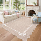 Garvee Scalloped Bow Rug Solid Camel Washable 9x12 Non Slip Soft Low Pile for Living Room Dorm Nursery Kids Room Playroom - Camel