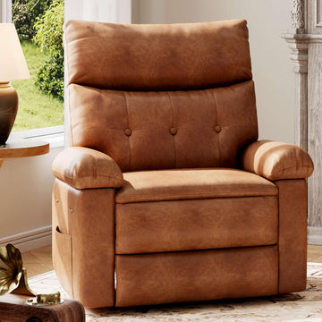 Garvee Recliner Chair for Adults, PU Leather Manual Recliner with Side Pocket, Lazy Chair with 1.5X Sponge Comfort Arm and Back for Living Room, Bedroom, Brown