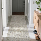 Garvee Area Rug | Rugs for Living Room | Washable – 2x6 Vintage Floral Area Rugs, Soft Cashmere Cotton & TPR Non-Slip Backing Carpet for Bedroom, Bathroom, Dining Room, Kitchen, Entryway & Office - Cyan