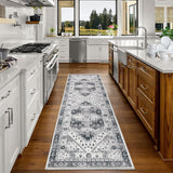 Garvee 2x6 Hallway Runner Rugs, Machine Washable Traditional Rug, Non Slip Floor Carpet, Low Pile Soft Vintage Rug For Home Decor Entryway Bed Room Laundry Room Indoor, Grey - Gray
