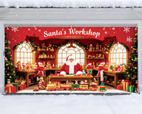 Garvee Large Christmas Garage Door Cover 7x16 ft, Festive Holiday Garage Door Banner for Home, Church, Party, Wall Decorations (Santa’s Shop)