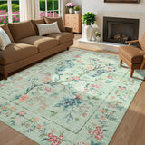 Garvee 5x7 Area Rug Washable Floral Peacock Rug Non Slip Low Pile Vintage Green for Living Room Bedroom Nursery - Green