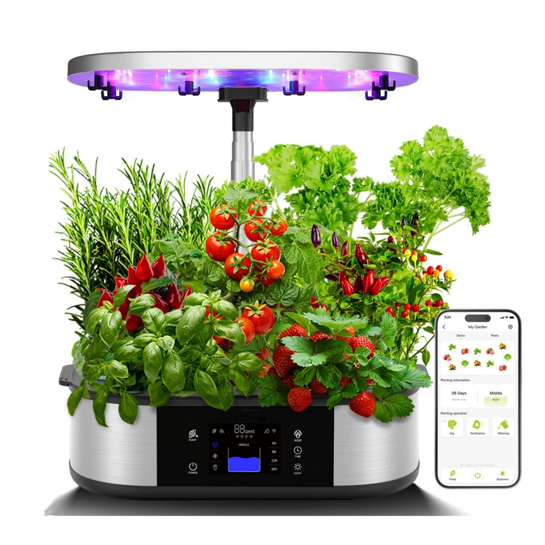 12 Pods Smart Hydroponics Growing System, 36W LED,APP Controlled - GARVEE