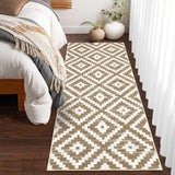 Garvee Washable Rugs 2x6 Runner Rug Moroccan Geometric Trellis Area Rug for Living Room Bedroom Office Nursery Low Pile Neutral Soft Carpet Modern Distressed Farmhouse Floor Cover Brown and White - Light Brown & White
