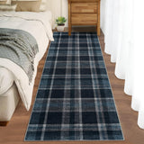 Garvee Washable 2x6 Runners Rug Non Slip Bath Mat Modern Soft Bedroom Rug Tartan Plaid Runner Farmhouse Kitchen Rugs Entryway Runners Stain Resistant 2'x6' Grey & Blue - Gray & Blue
