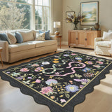 Garvee Floral Area Rug 9x12 Black Non-Slip Low Pile Playroom Carpet for Dorm Home Dining Room Bedroom Living Room - Black