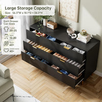Garvee Black Dresser, Modern 6 Drawer Dresser for Bedroom with Gold Handle and Large Drawer, Wood Double Chest of Drawers and Storage Organizer for Living Room, Hallway, Entryway