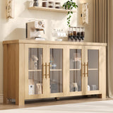 Garvee Buffet Cabinet with Storage, 59" Sideboard Credenza with Tempered Glass Doors, Natural Wood Buffet Table for Living Room Dining Room Kitchen, Natural Wood - Natural