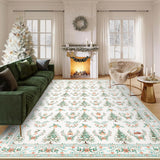 Garvee Distressed Christmas Beige 4x6 Low Pile Non-Slip Machine Washable & Foldable Rug for Living Room, Bedroom, Entryway & Holiday Gatherings - Beige