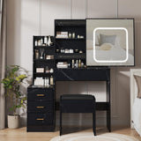 Garvee Bedroom Dresser with Electrical Outlet 4 Drawer Storage Cabinet Dresser with Sliding Mirror and Lighting Dresser Set with Stool, Open Shelf 3 Colors Lighting Patterns-Marble Black - Marble Black