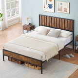 Garvee Deluxe Metal Platform Bed Frame with Headboard/Metal Slat Support/No Box Spring Needed/Easy Assembly, Queen - Retro Color
