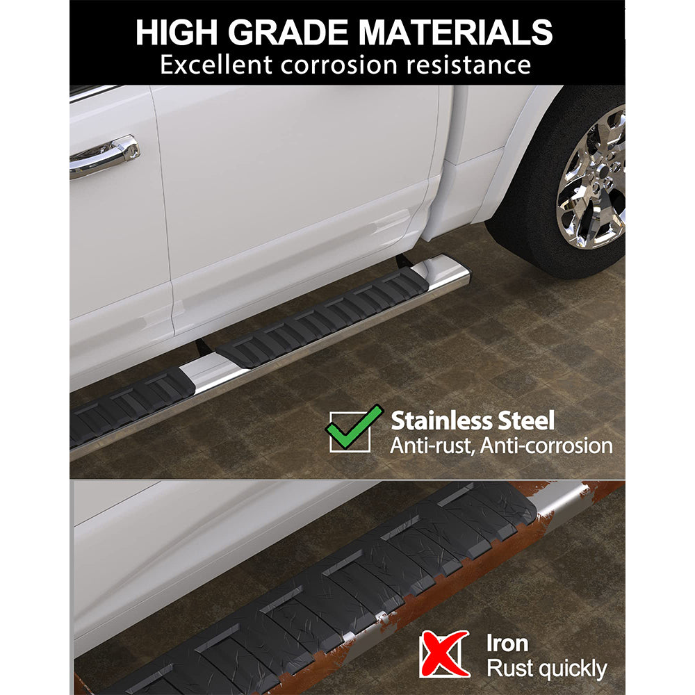 Garvee 6 Inch Running Boards - Compatible with 2007-2018 Chevy Silverado 1500 and 2007-2019 Chevrolet Silverado 2500HD/3500HD Crew Cab (4 Full-Size Doors, Gas Engine Only), Stainless Steel Construction, Silver