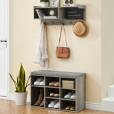 Garvee Entryway Hall Tree Bench with Shoe Storage, 6-in-1 Functionality, High-Quality Wood, 9 Cubbies, Blackboard, Hooks, Grey - grey